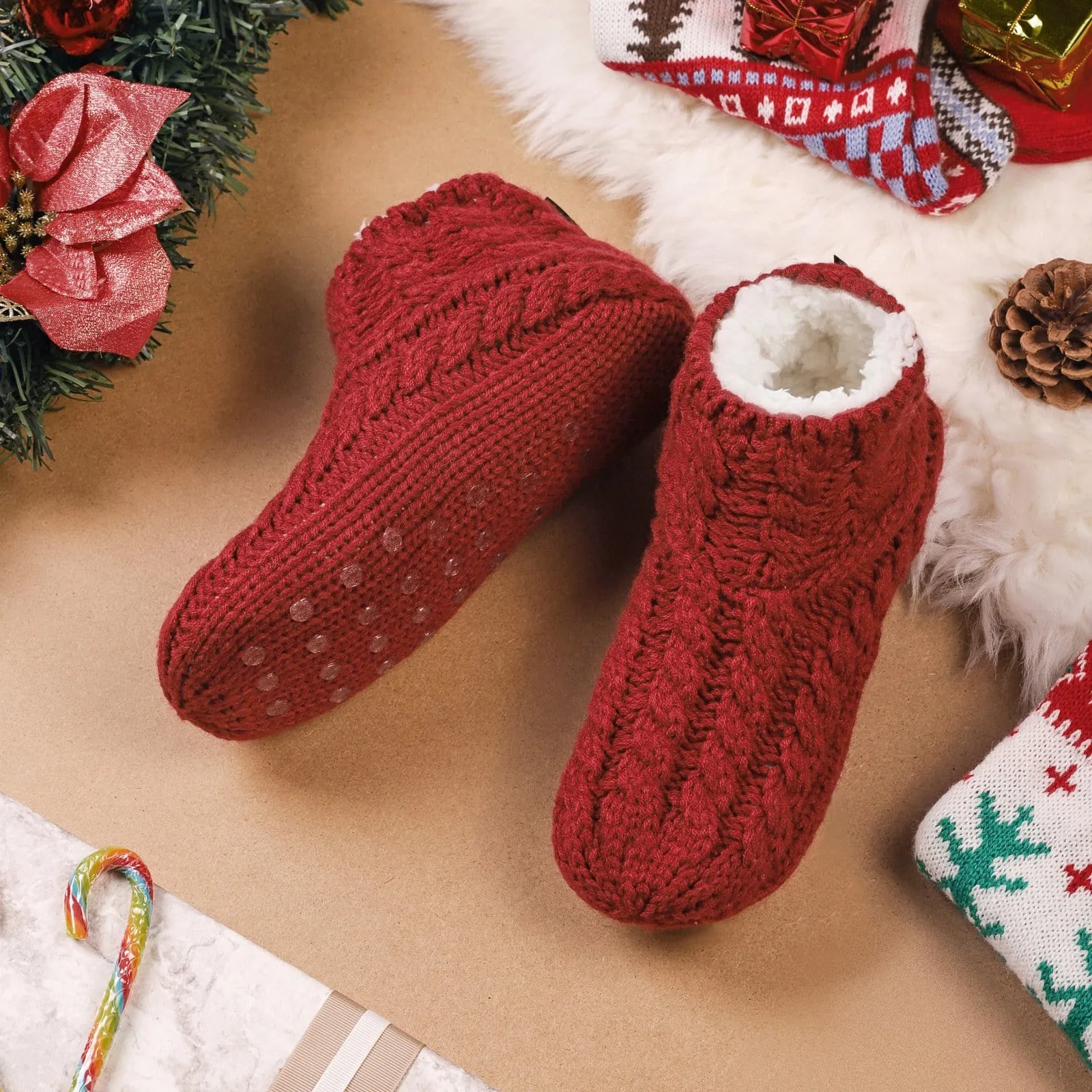 Women's Cable Knit Winter Slipper Socks