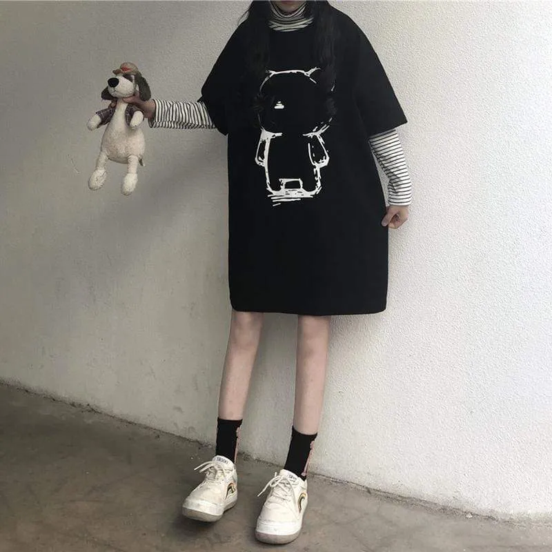 Women's Cartoon Printed Long T-shirt
