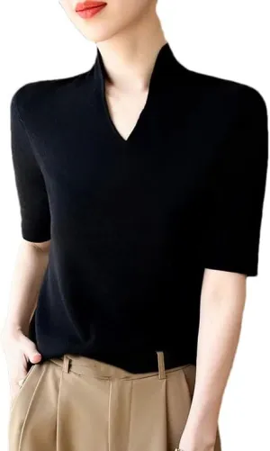 Women's Cashmere Sweater Short Sleeved Pullover Short Sleeved Shirt Knitted Sweater
