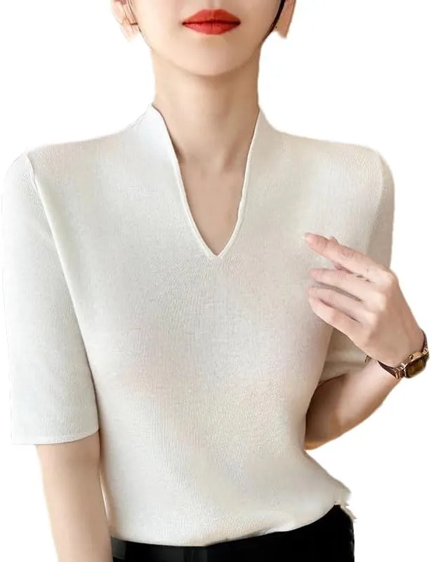 Women's Cashmere Sweater Short Sleeved Pullover Short Sleeved Shirt Knitted Sweater