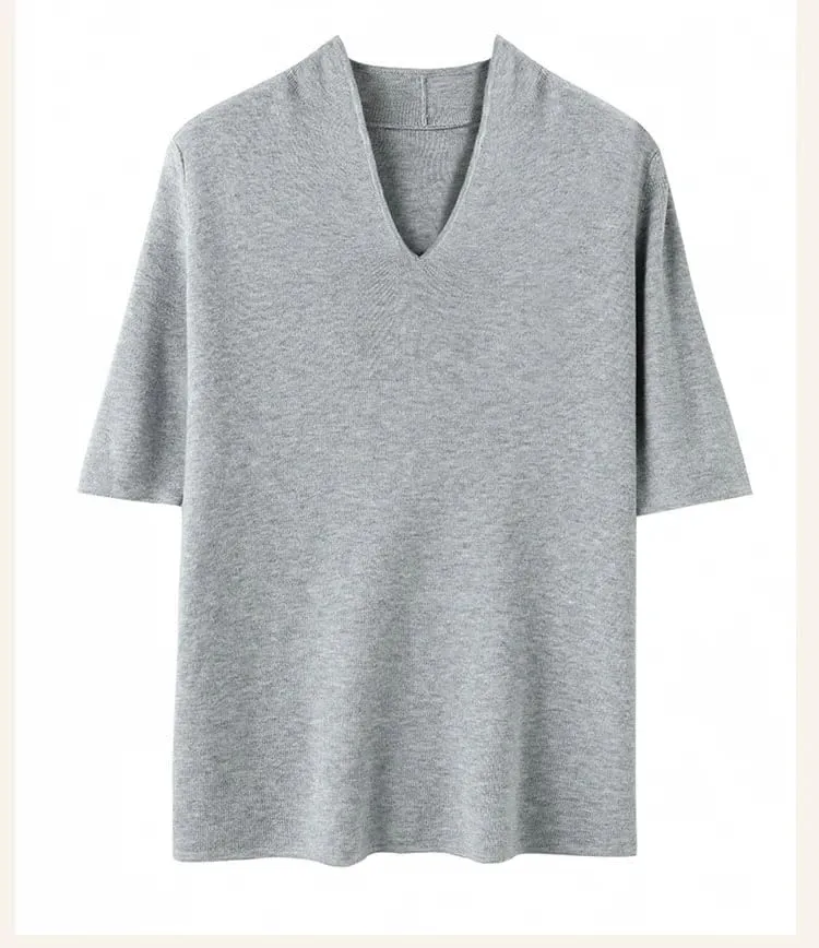 Women's Cashmere Sweater Short Sleeved Pullover Short Sleeved Shirt Knitted Sweater