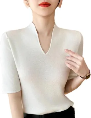 Women's Cashmere Sweater Short Sleeved Pullover Short Sleeved Shirt Knitted Sweater