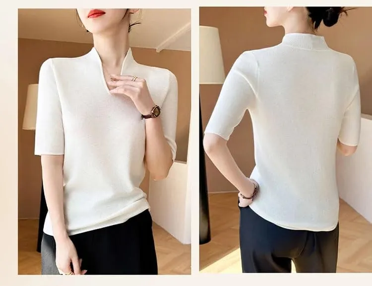Women's Cashmere Sweater Short Sleeved Pullover Short Sleeved Shirt Knitted Sweater
