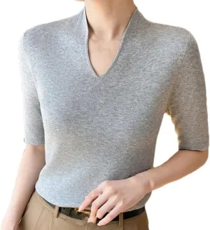 Women's Cashmere Sweater Short Sleeved Pullover Short Sleeved Shirt Knitted Sweater