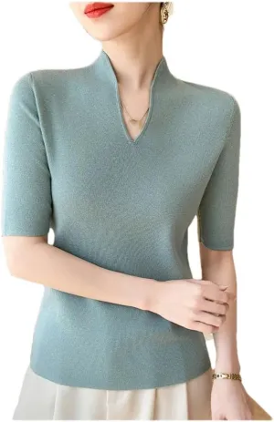 Women's Cashmere Sweater Short Sleeved Pullover Short Sleeved Shirt Knitted Sweater