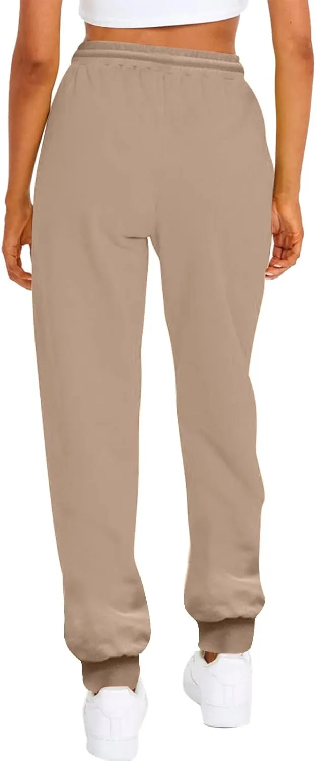 Women's Casual Elastic High Waist Running Sweatpants Business Casual Solid Color Cotton Soft Comfy Trousers Straight Leg Pant
