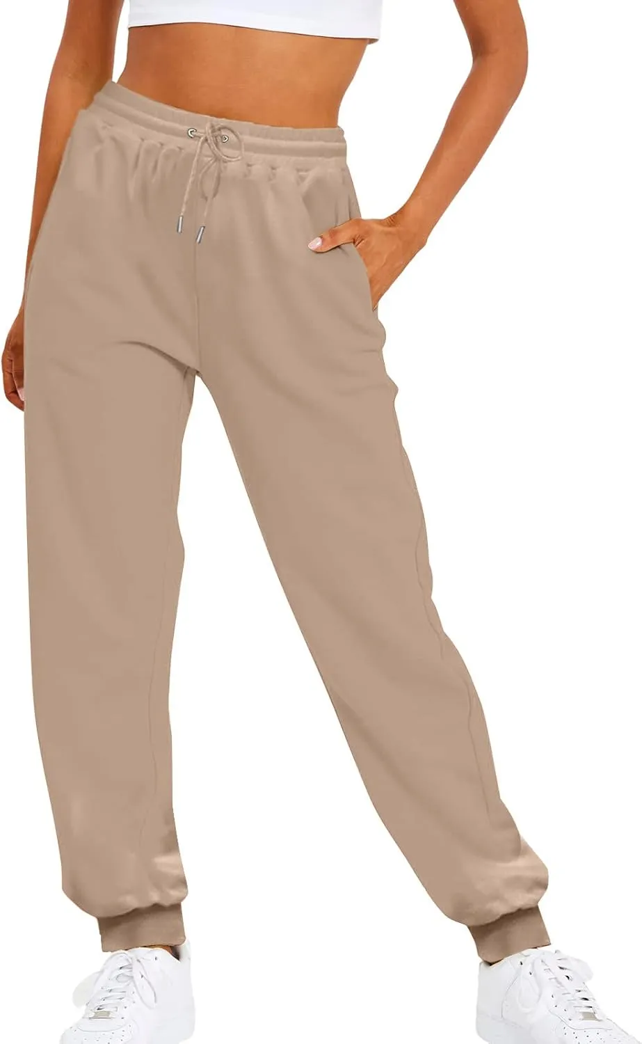 Women's Casual Elastic High Waist Running Sweatpants Business Casual Solid Color Cotton Soft Comfy Trousers Straight Leg Pant