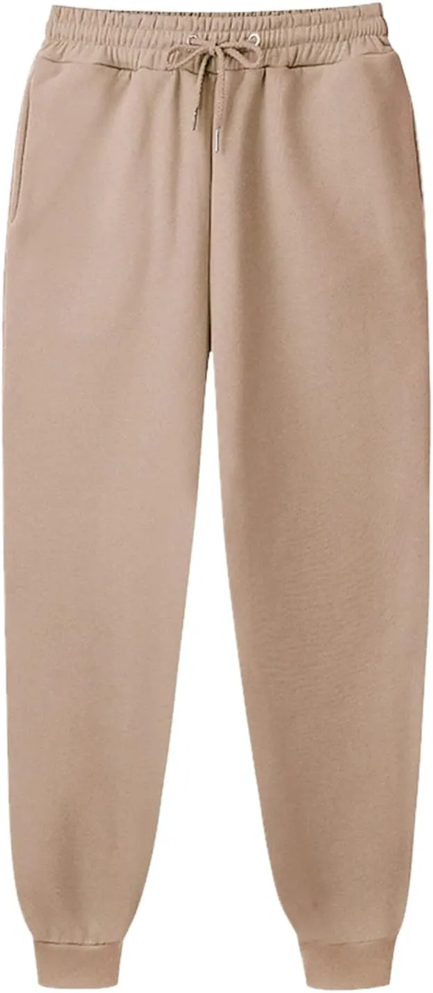 Women's Casual Elastic High Waist Running Sweatpants Business Casual Solid Color Cotton Soft Comfy Trousers Straight Leg Pant