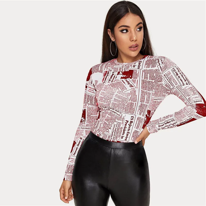 Women's Casual O-Neck Long-Sleeved Skinny T-Shirt