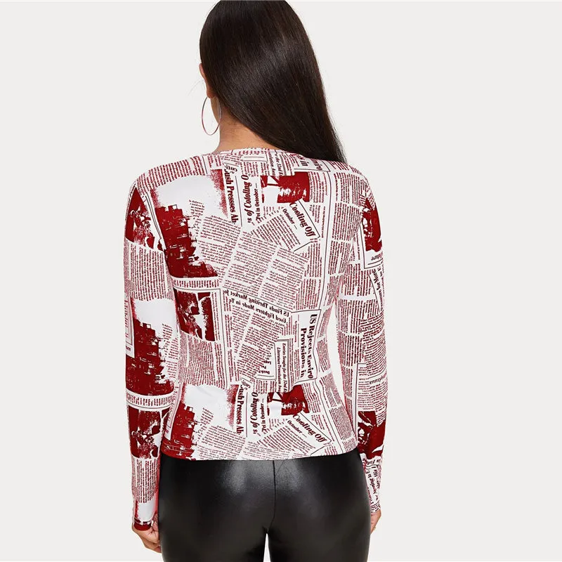 Women's Casual O-Neck Long-Sleeved Skinny T-Shirt