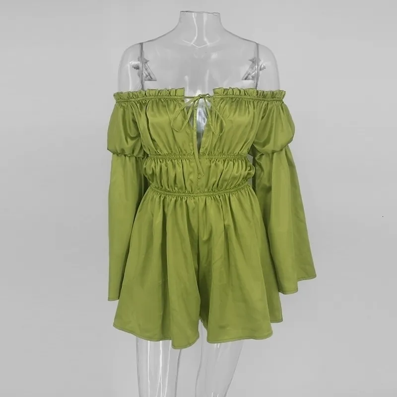 Women's Casual Satin Loose Elastic Off-Shoulder Romper