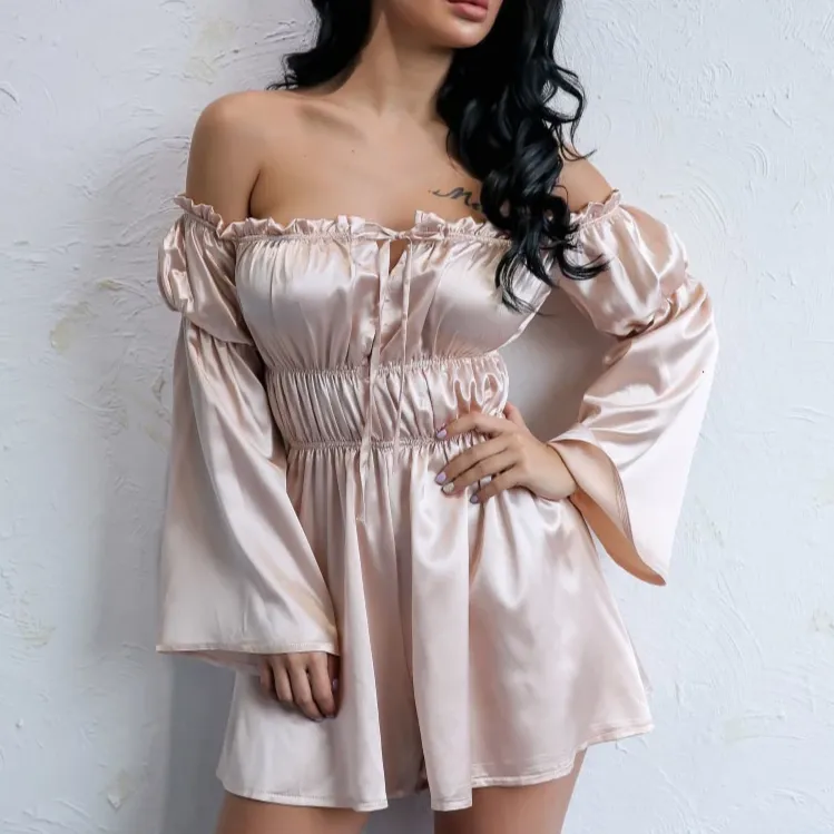 Women's Casual Satin Loose Elastic Off-Shoulder Romper