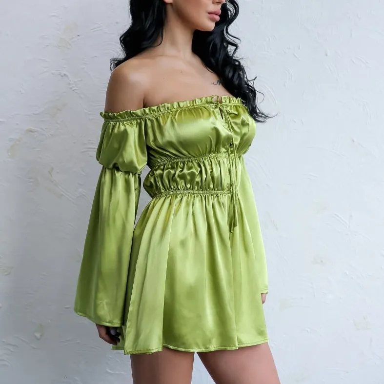 Women's Casual Satin Loose Elastic Off-Shoulder Romper
