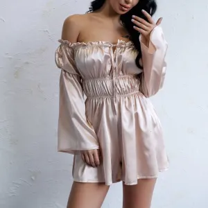 Women's Casual Satin Loose Elastic Off-Shoulder Romper