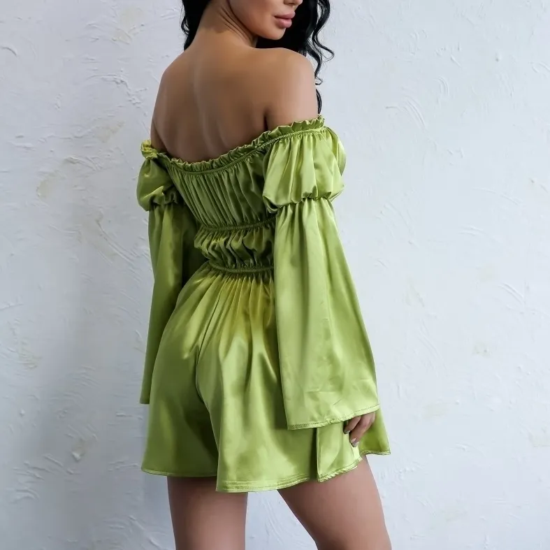 Women's Casual Satin Loose Elastic Off-Shoulder Romper