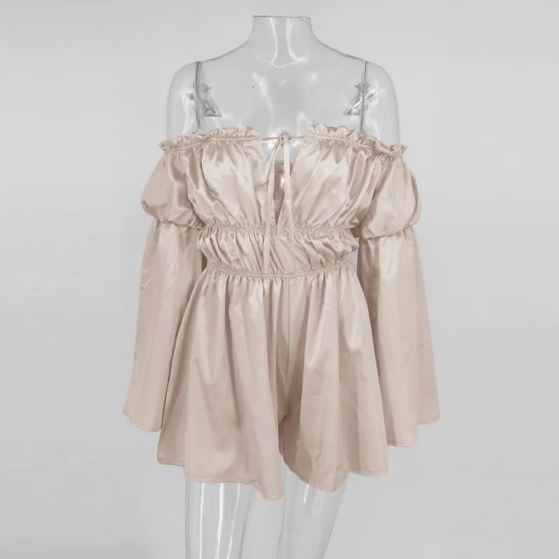Women's Casual Satin Loose Elastic Off-Shoulder Romper