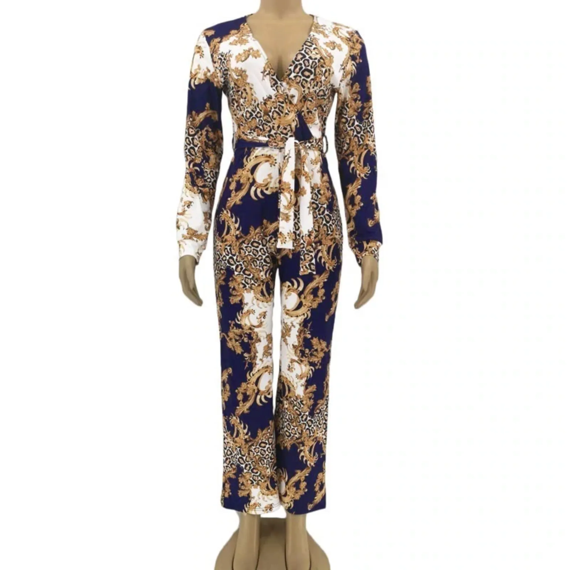 Women's Casual Skinny Long-Sleeved Jumpsuit With Print