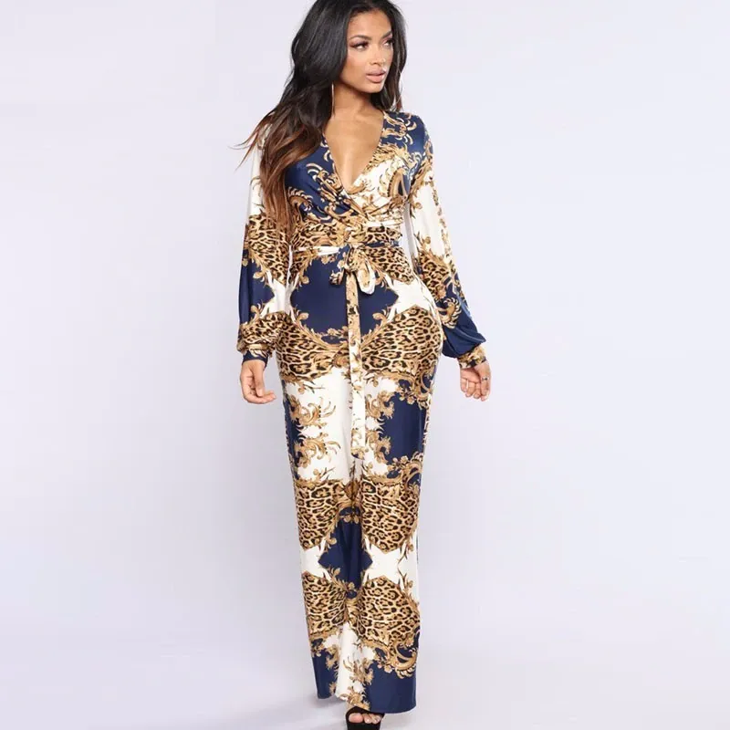 Women's Casual Skinny Long-Sleeved Jumpsuit With Print