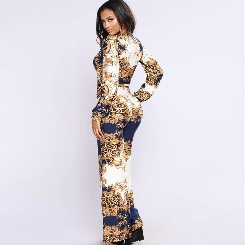 Women's Casual Skinny Long-Sleeved Jumpsuit With Print