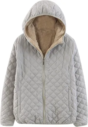 Womens Classic Solid Zip Up Fleece Coat Long Sleeve Hooded Pocket Overcoat Insulated Loose Slim Jacket Winter Outfits