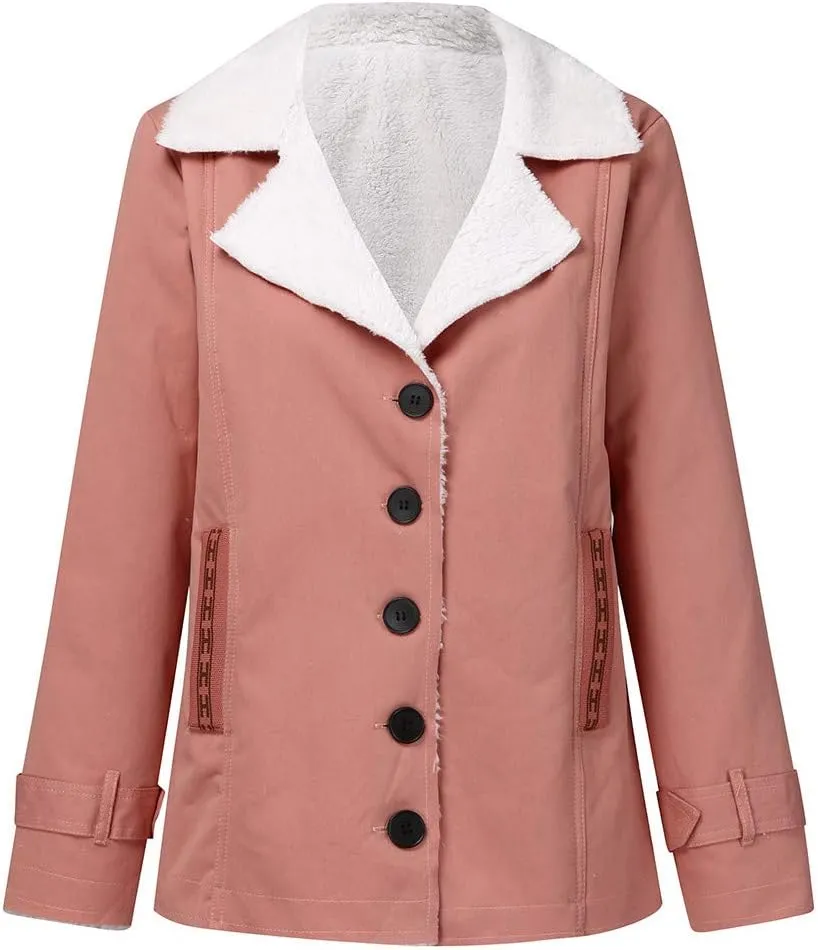 Women's Coat Casual Lapel Fleece Long Sleeved Jumper with Pockets The Drop Trench Coat Womens Warm Winter Coats for