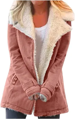 Women's Coat Casual Lapel Fleece Long Sleeved Jumper with Pockets The Drop Trench Coat Womens Warm Winter Coats for