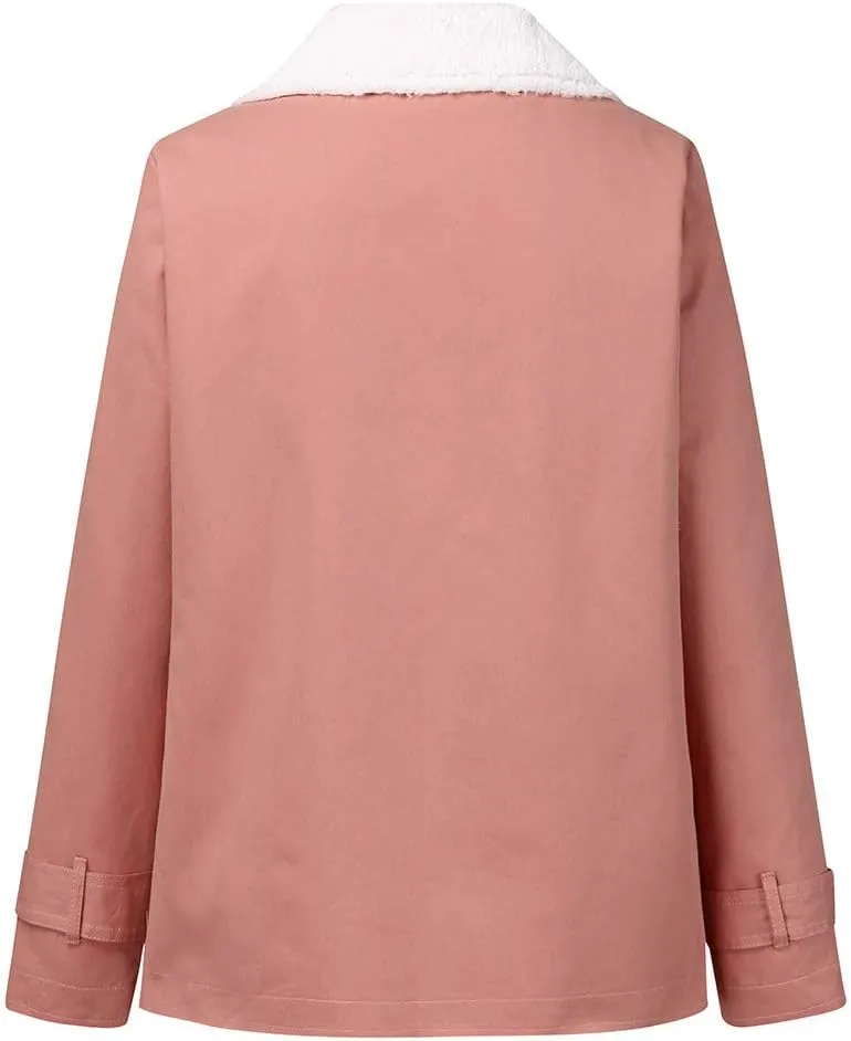 Women's Coat Casual Lapel Fleece Long Sleeved Jumper with Pockets The Drop Trench Coat Womens Warm Winter Coats for