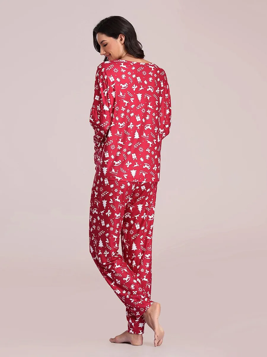 Women's Comfy Long Sleeve & Pant Wholesale Printed Sleep Loungewear EP01175