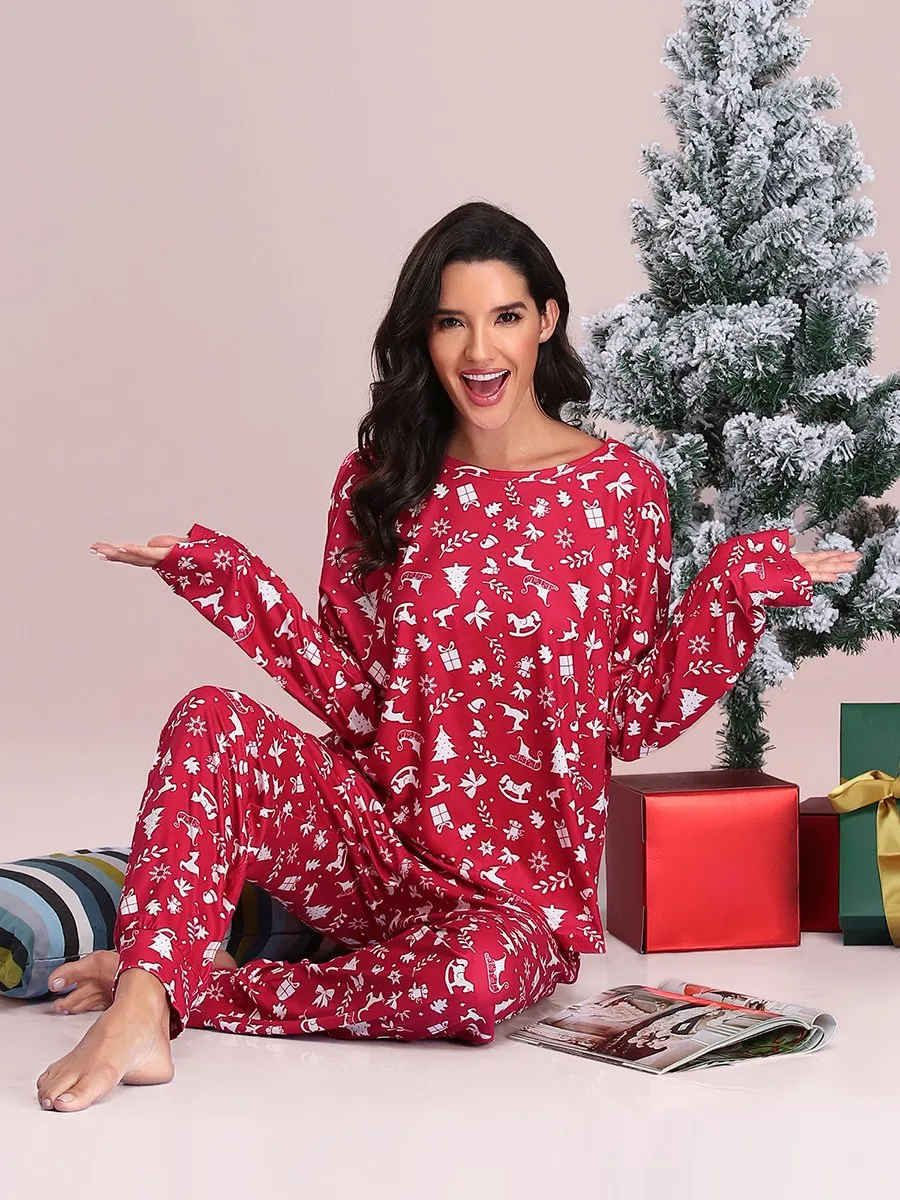 Women's Comfy Long Sleeve & Pant Wholesale Printed Sleep Loungewear EP01175
