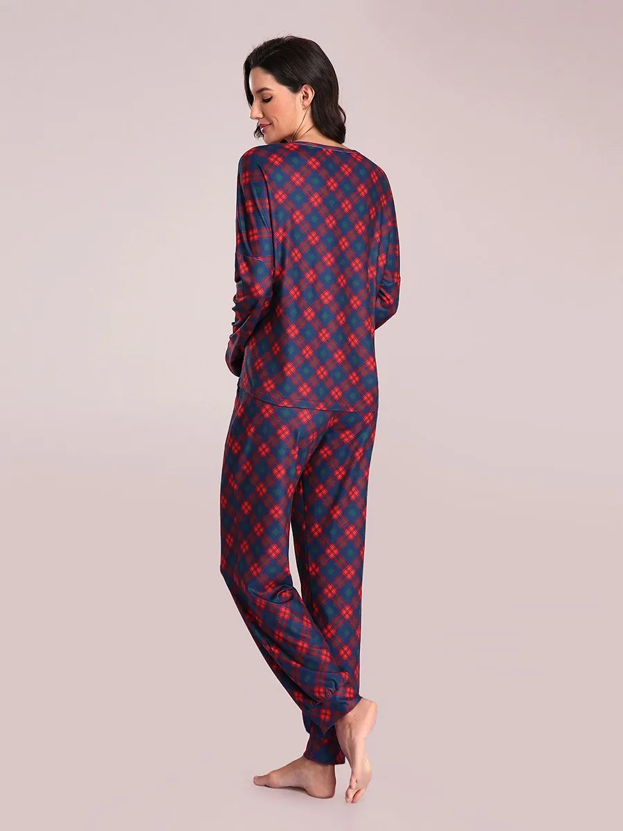 Women's Comfy Long Sleeve & Pant Wholesale Printed Sleep Loungewear EP01175