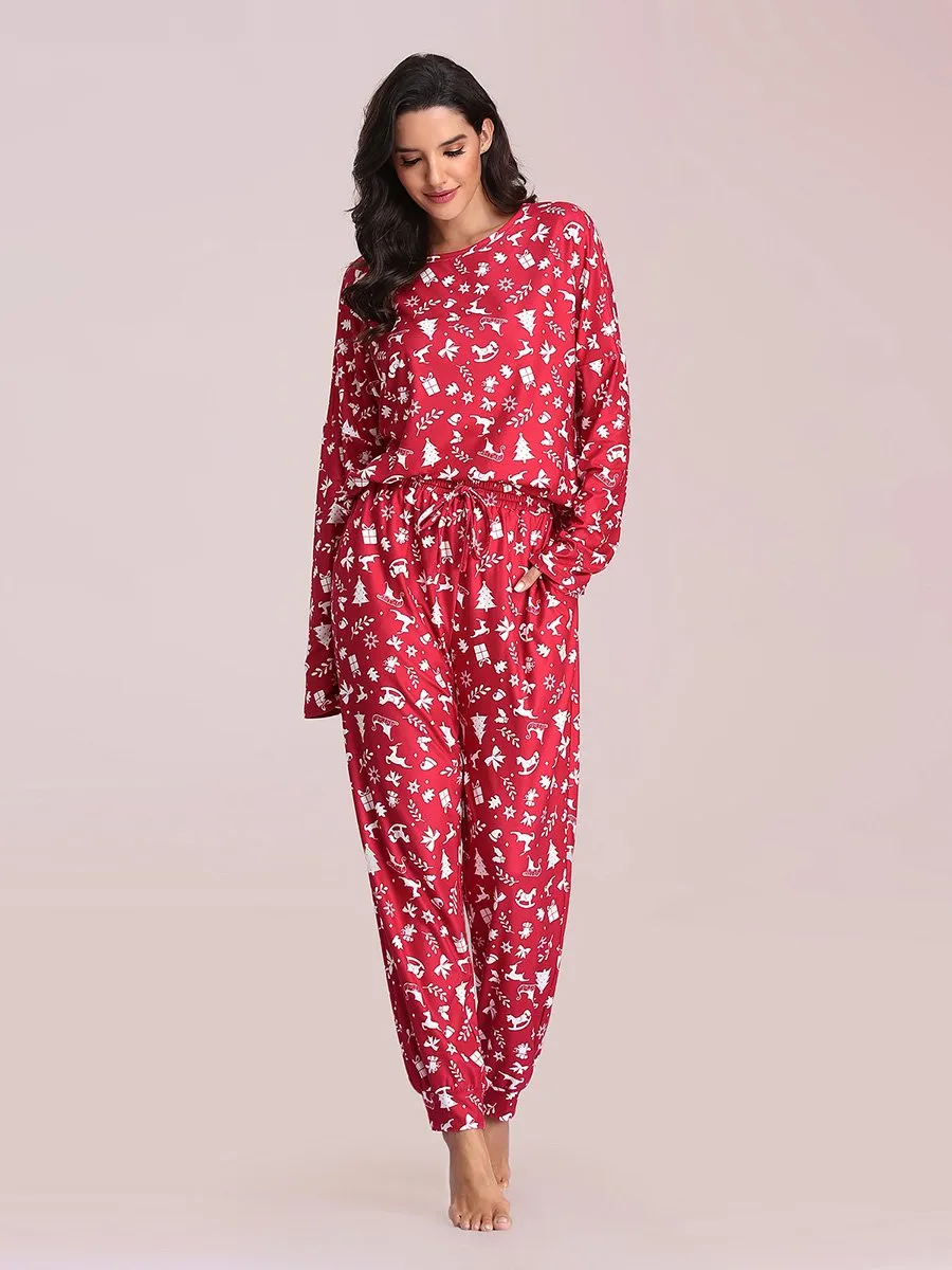 Women's Comfy Long Sleeve & Pant Wholesale Printed Sleep Loungewear EP01175