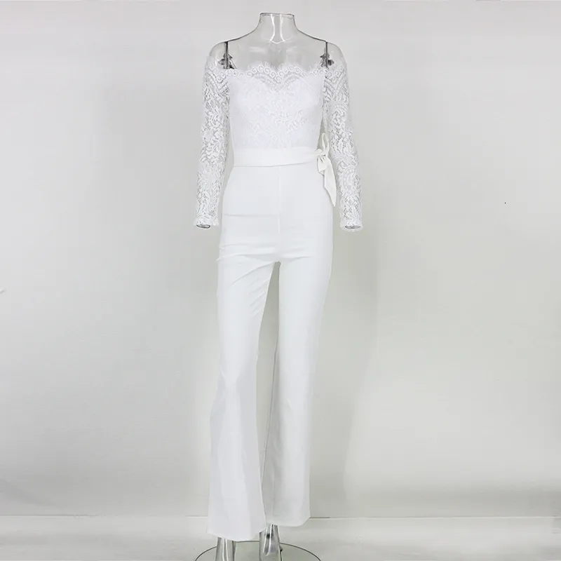 Women's Cotton A-Line Long-Sleeved Jumpsuit With Lace