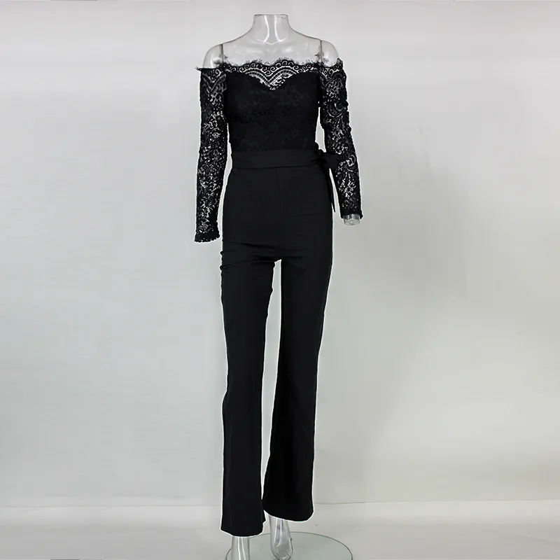 Women's Cotton A-Line Long-Sleeved Jumpsuit With Lace