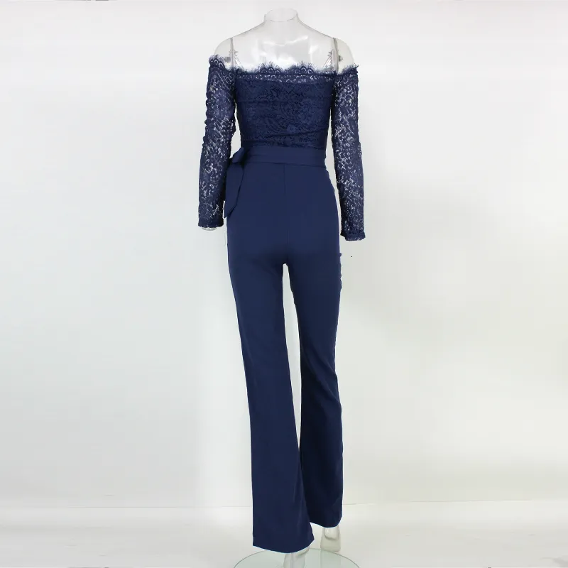 Women's Cotton A-Line Long-Sleeved Jumpsuit With Lace