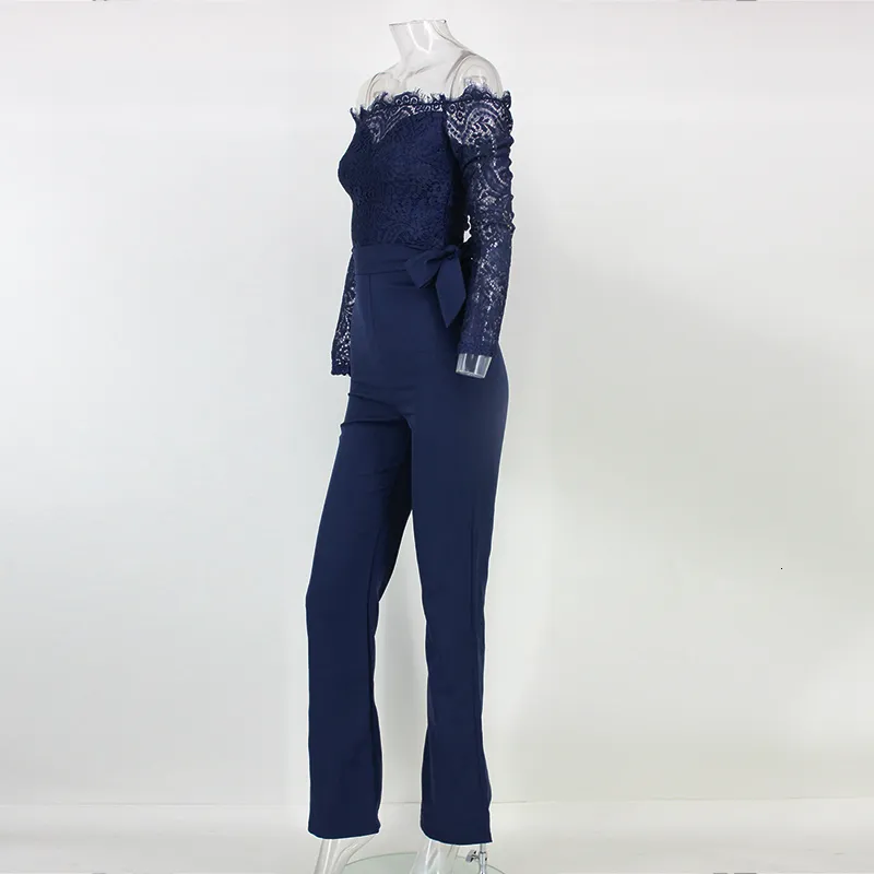 Women's Cotton A-Line Long-Sleeved Jumpsuit With Lace