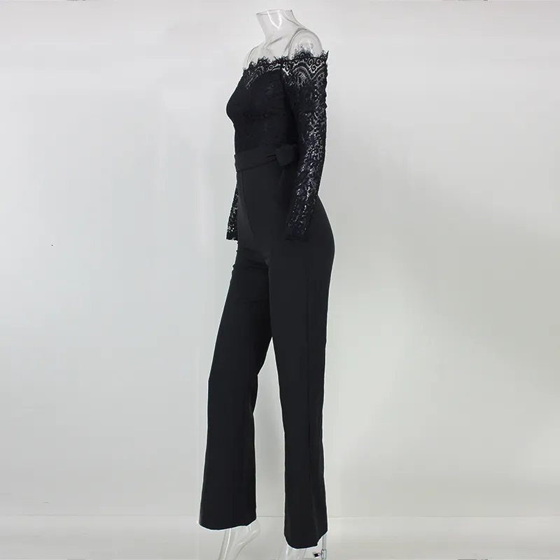 Women's Cotton A-Line Long-Sleeved Jumpsuit With Lace