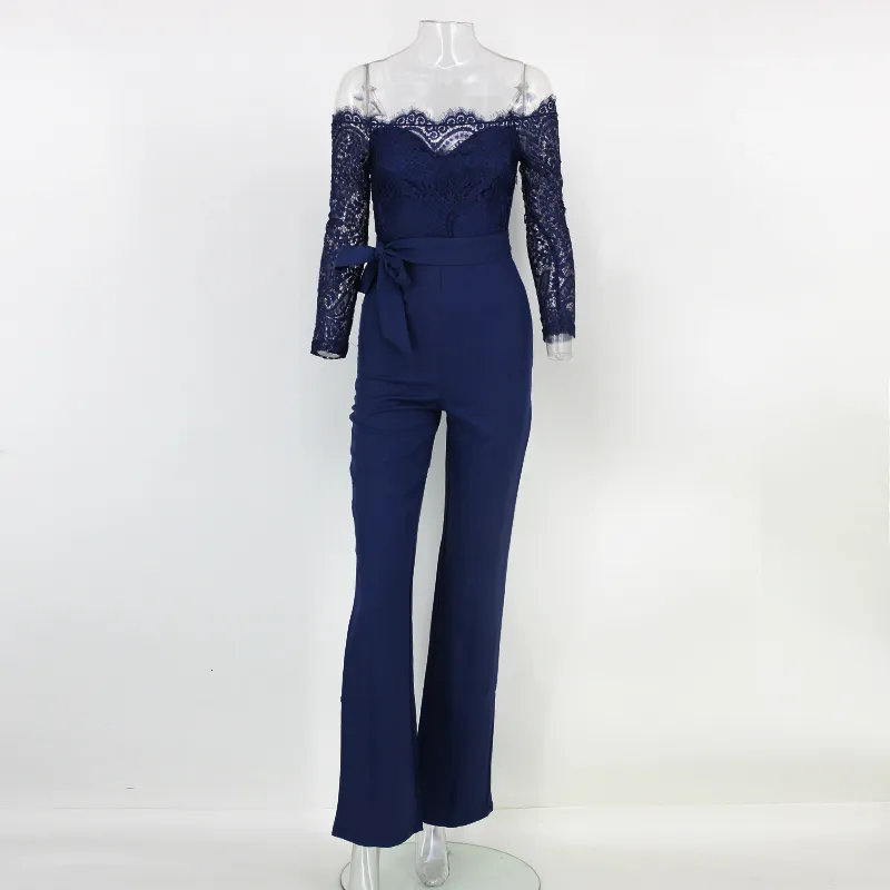 Women's Cotton A-Line Long-Sleeved Jumpsuit With Lace