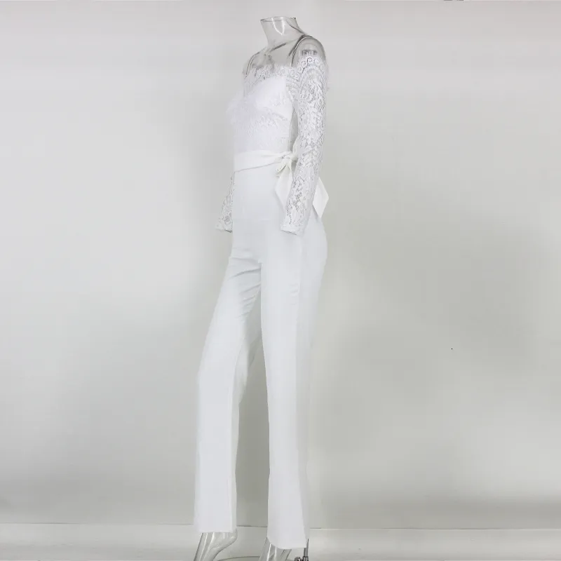 Women's Cotton A-Line Long-Sleeved Jumpsuit With Lace
