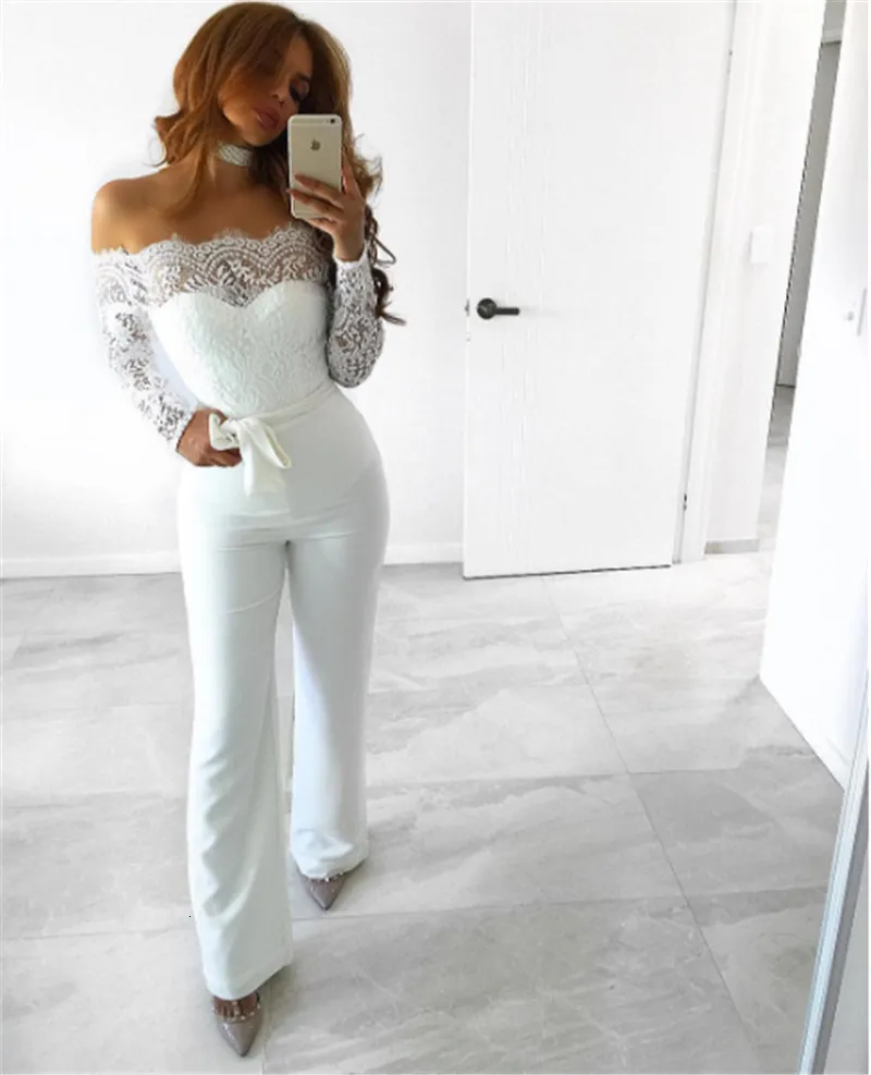 Women's Cotton A-Line Long-Sleeved Jumpsuit With Lace