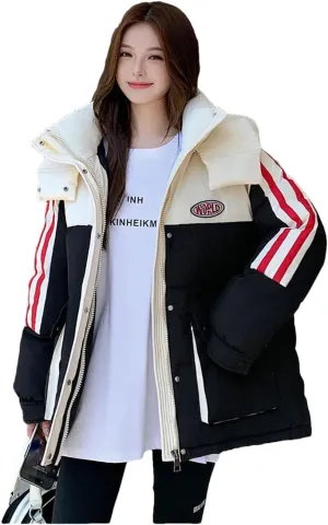 Womens Cotton Coat Winter Warm Jacket Hooded Padded Puffer Parkas Loose Down Cotton Coat