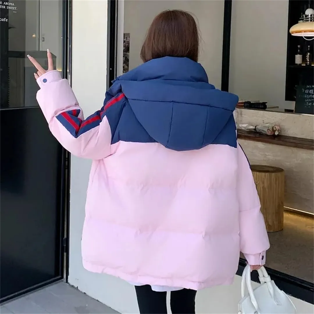 Womens Cotton Coat Winter Warm Jacket Hooded Padded Puffer Parkas Loose Down Cotton Coat
