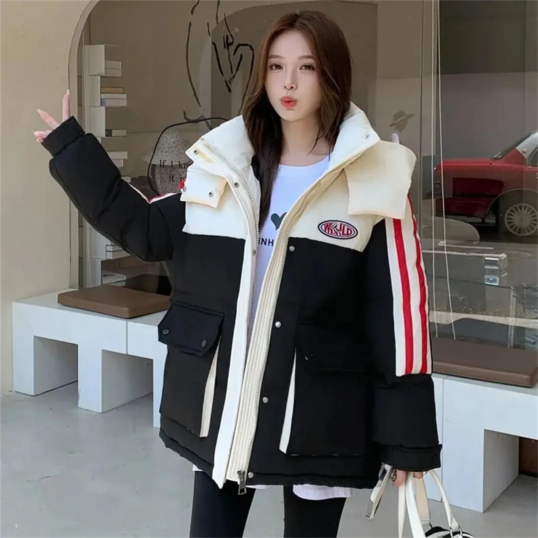 Womens Cotton Coat Winter Warm Jacket Hooded Padded Puffer Parkas Loose Down Cotton Coat