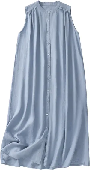 Women's Cotton Liene Dresses Dressy Casual Button Down Lounge Dresses Comfy Cotton Summer Lounge Clothes