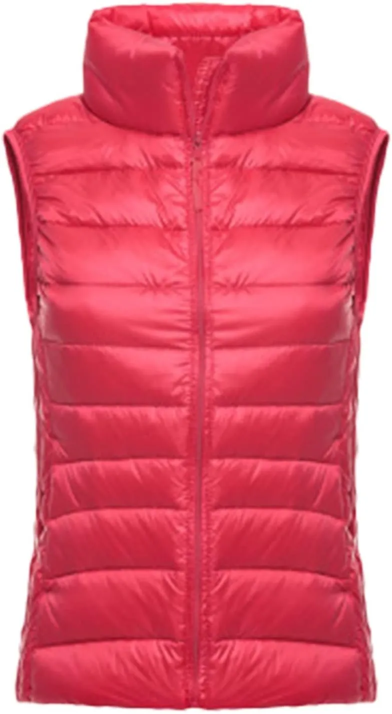 Womens Cropped Puffer Vest Lightweight Packable Quilted Gilet Casual Loose Sleeveless Zip Up Down Coat Outdoor Outwear