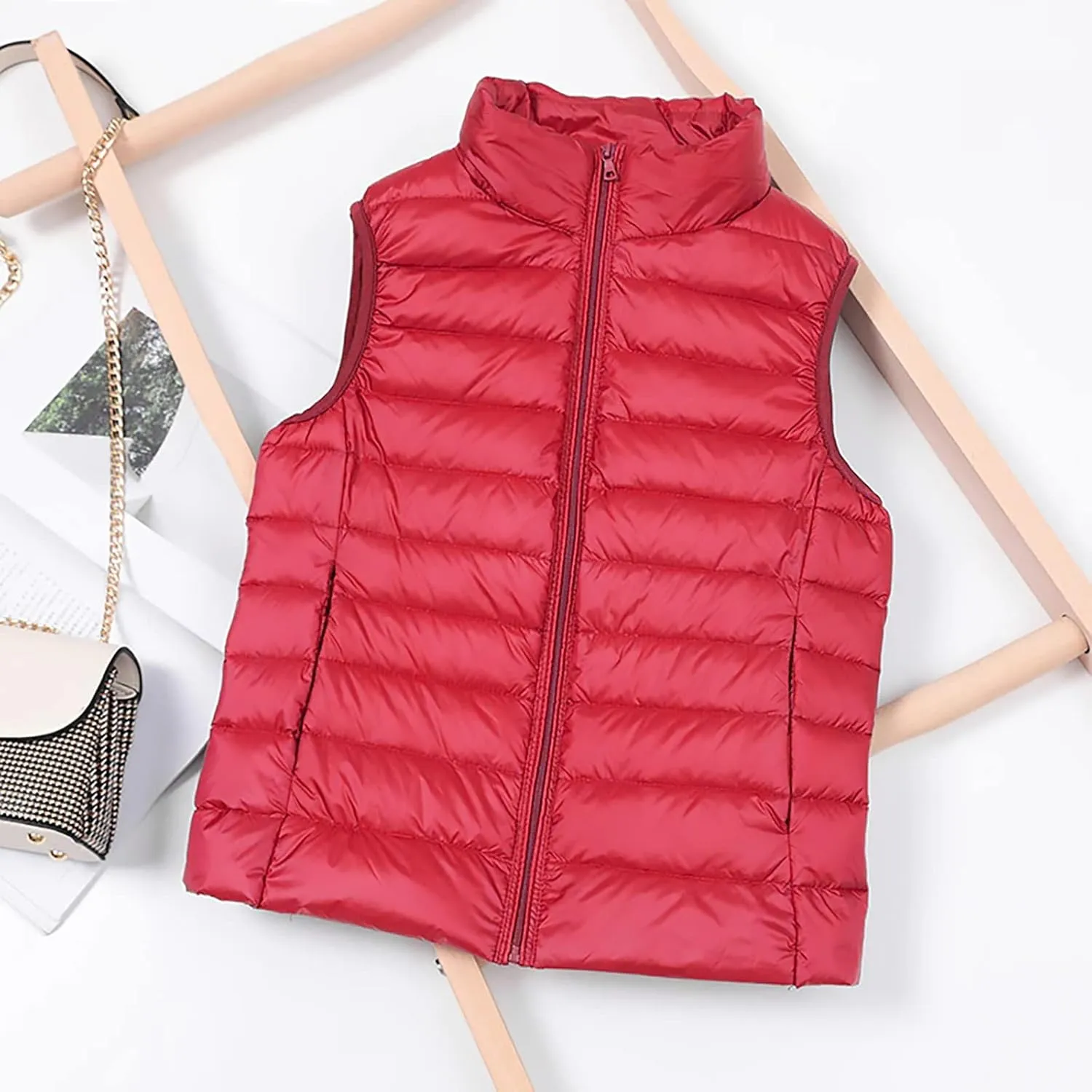 Womens Cropped Puffer Vest Lightweight Packable Quilted Gilet Casual Loose Sleeveless Zip Up Down Coat Outdoor Outwear