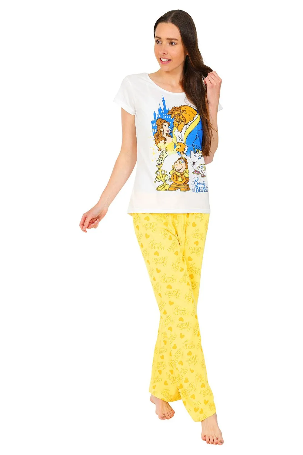 Women's Disney Beauty and The Beast Belle Mrs Potts Long Pyjama set
