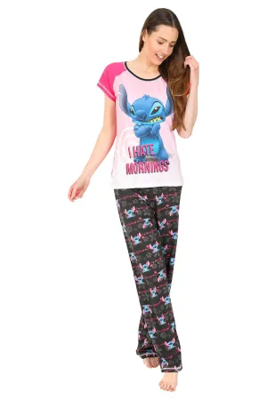 Womens Disney Lilo and Stitch 'I Hate Mornings' Long Pyjamas