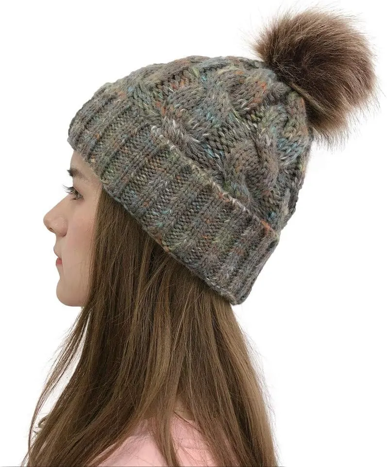 Womens eanies for Winter Chunky Cable Knit Pompom Warm Hat for Fall Cold Weather