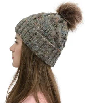 Womens eanies for Winter Chunky Cable Knit Pompom Warm Hat for Fall Cold Weather