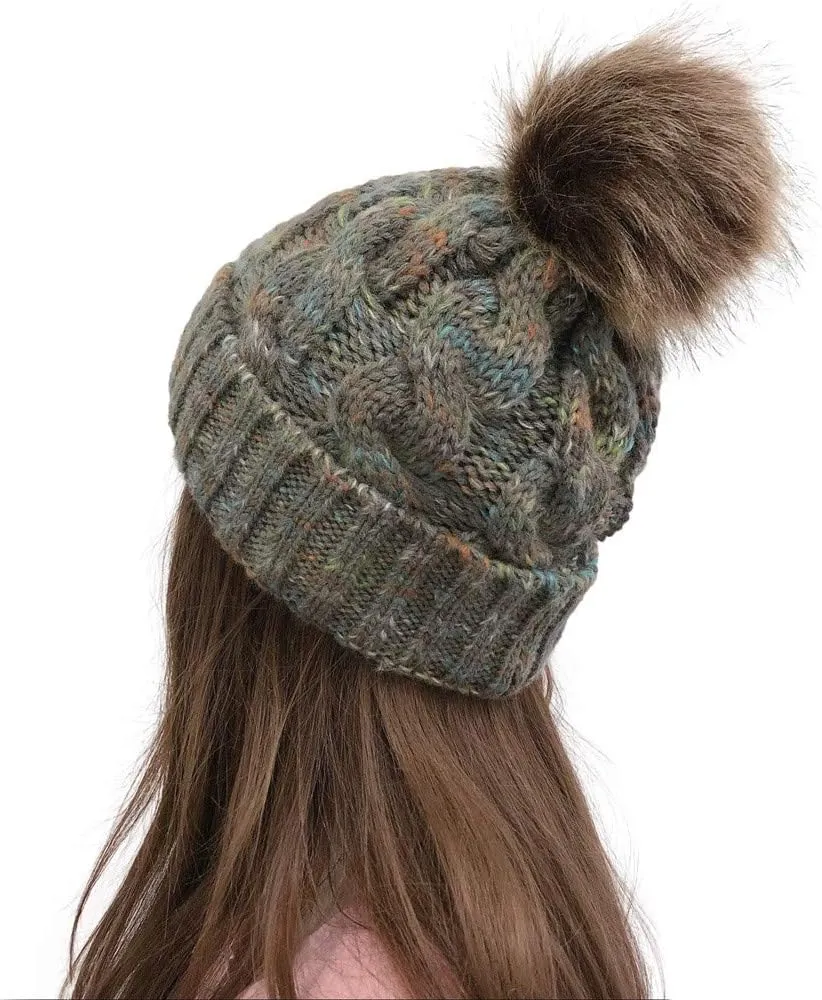 Womens eanies for Winter Chunky Cable Knit Pompom Warm Hat for Fall Cold Weather